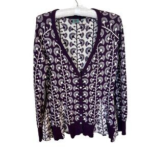 Anthropologie HWR Womens Cardigan Sweater Medium Wool Blend Purple V Neck